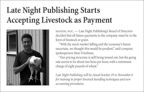 Late Night Publishing Starts Accepting Livestock as Payment